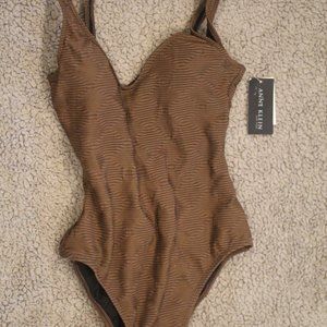 NWT Anne Klein Size 10 Brown Textured One Piece Swim Suit